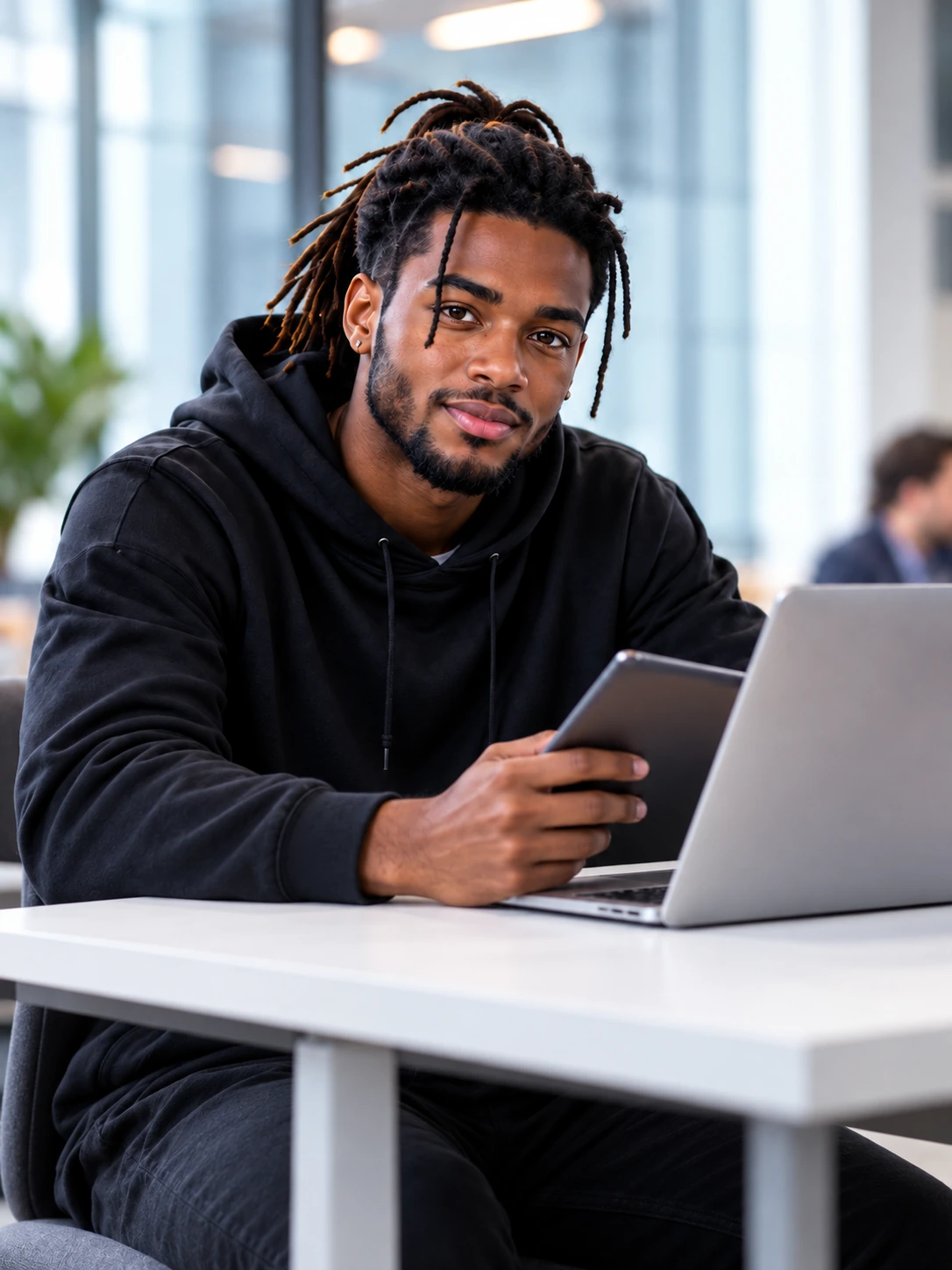Un jeune professionnel du marketing numérique travaille sur son ordinateur