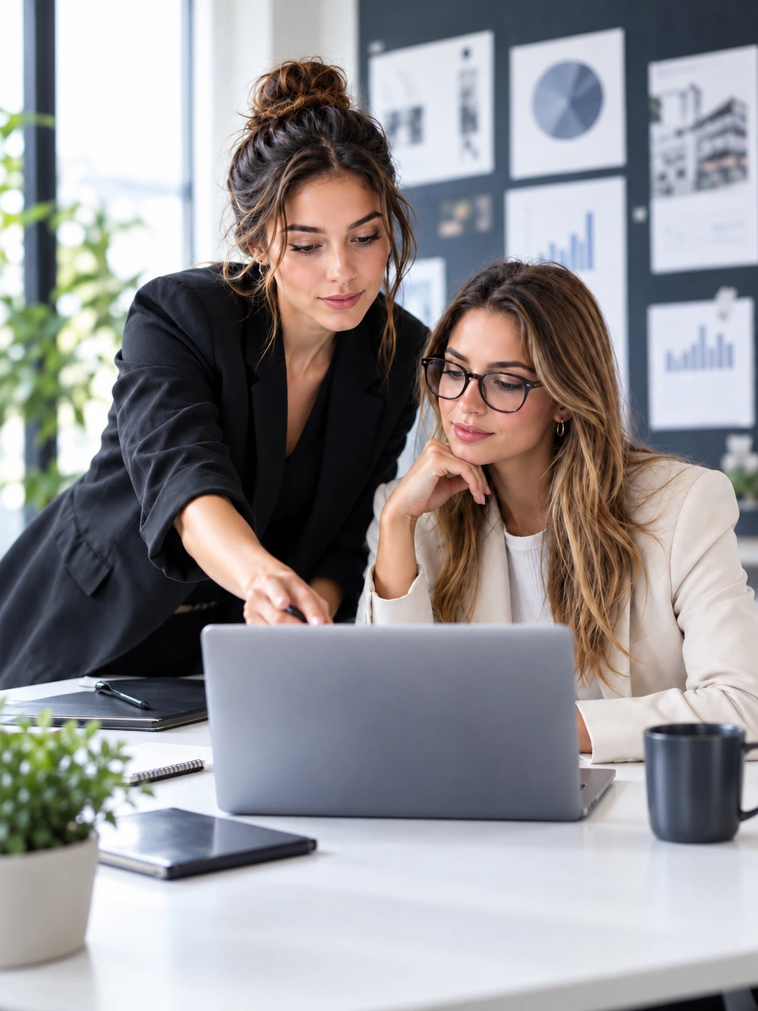 Deux professionnelles analysent ensemble la stratégie et la transformation d’une entreprise